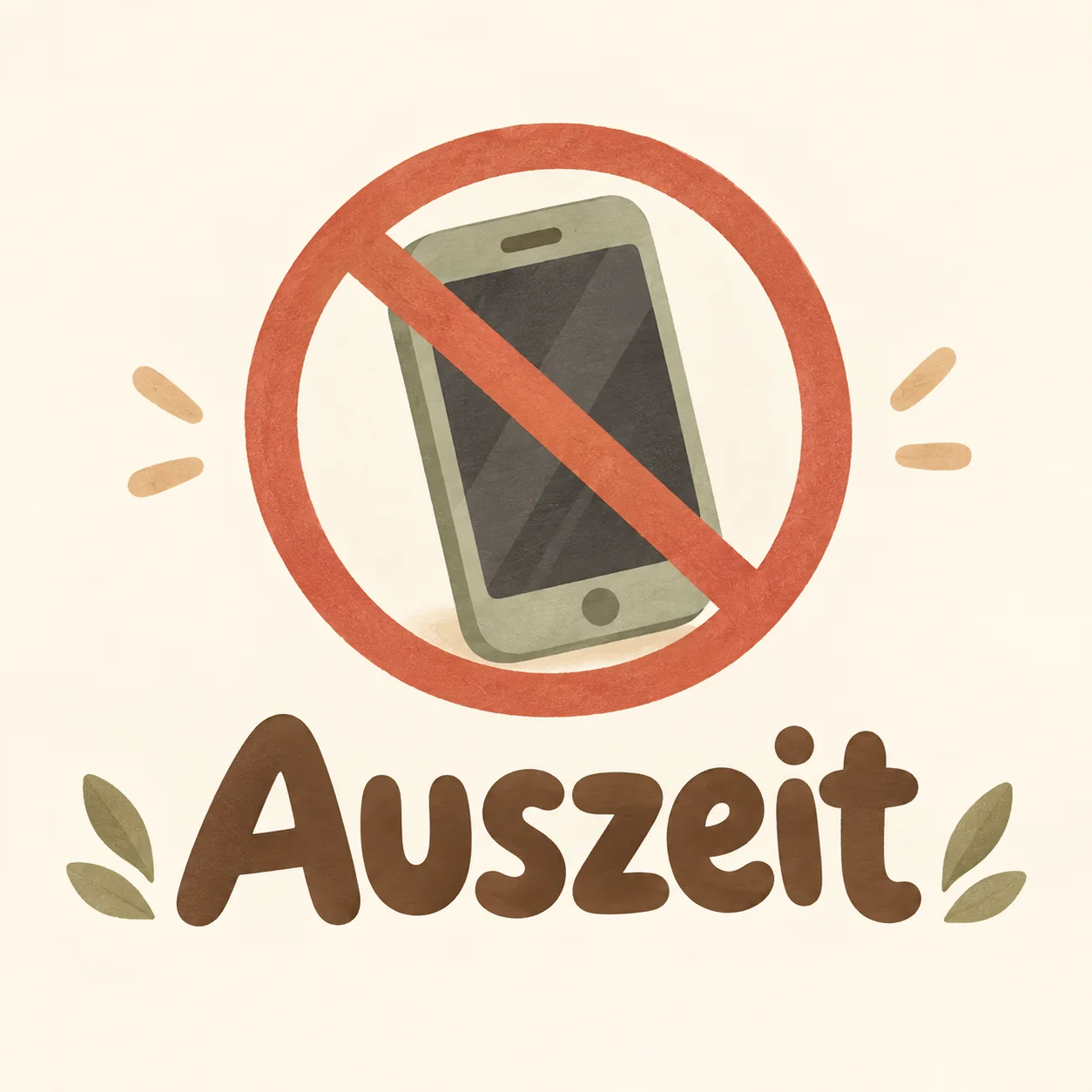 Illustration eines durchgestrichenen Smartphones mit dem Wort Auszeit