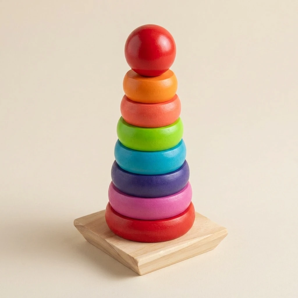 Montessori Holz-Steckturm mit bunten Ringen
