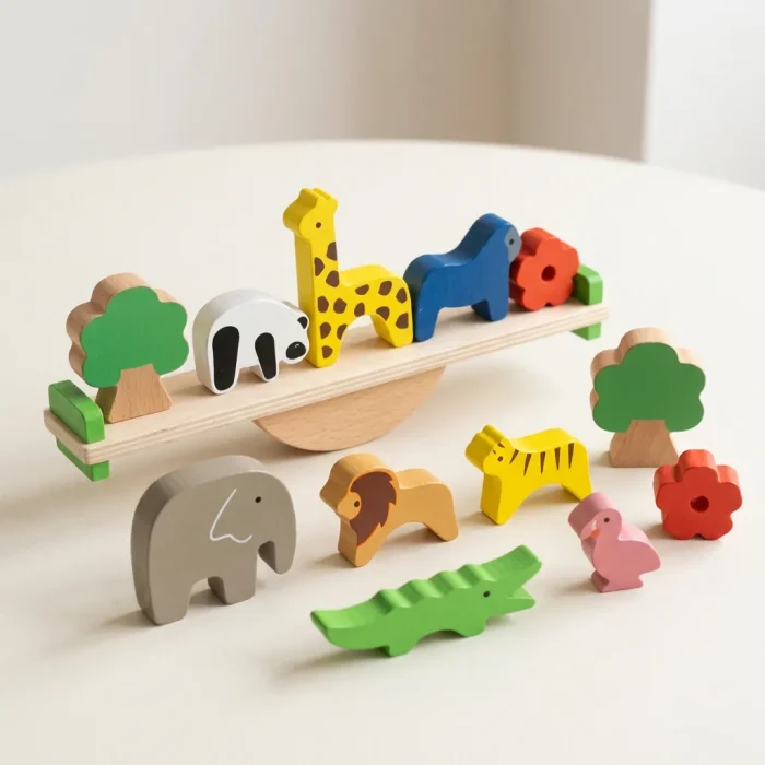 Holz-Balancierspiel mit Tierfiguren – 13-teilig