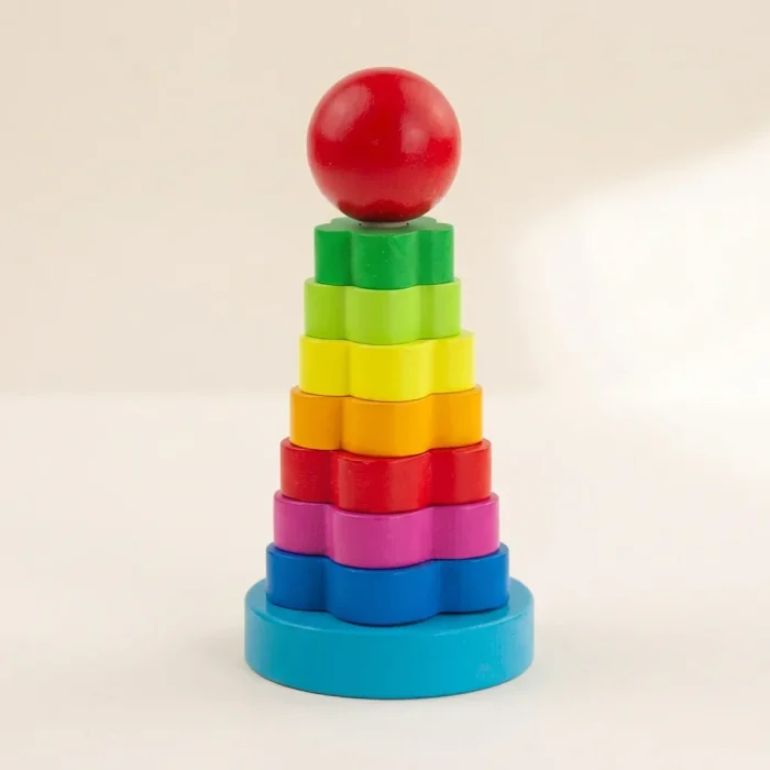 Bunter Montessori-Stapelturm mit Scheiben