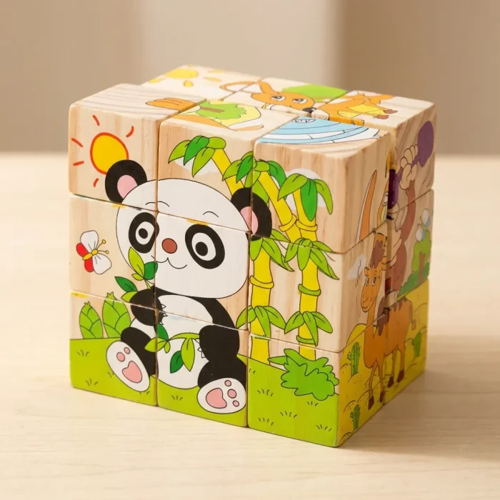 Holz-Würfelpuzzle Zoo 6-in-1