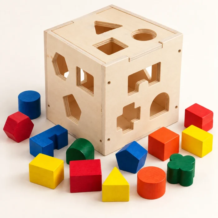 Holz-Sortierwürfel mit 15 Formen