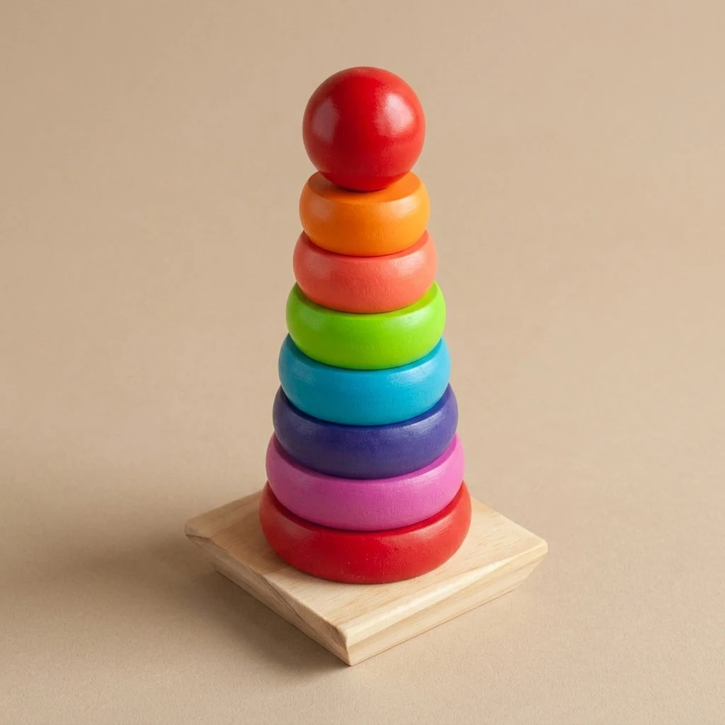 Montessori Holz-Steckturm mit bunten Ringen – Bild 2