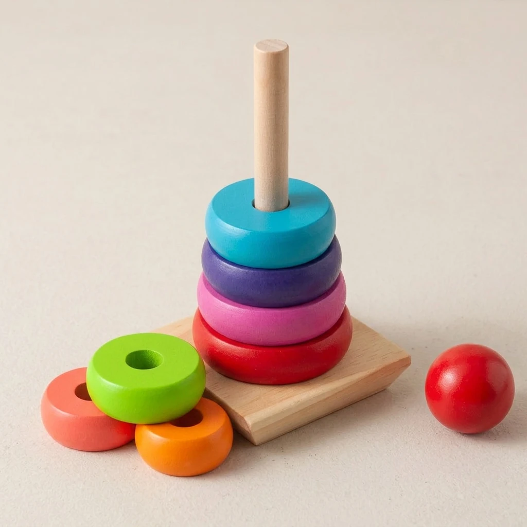 Montessori Holz-Steckturm mit bunten Ringen – Bild 3