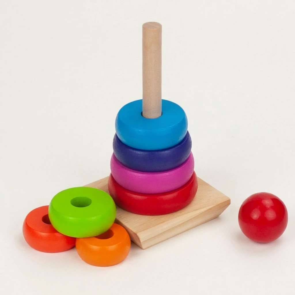 Montessori Holz-Steckturm mit bunten Ringen – Bild 4