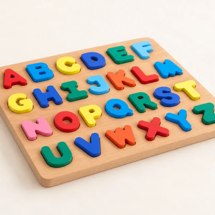Holz-Alphabet-Puzzle mit bunten Buchstaben